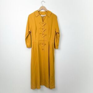 Montgomery Ward Carol Brent Women’s Mustard Yellow Long Sleeve 1970s Mod Midi Dr